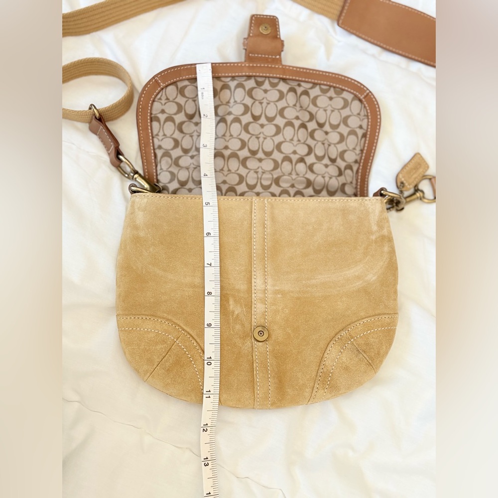Coach mini Suede Saddle Bag 4743 Tan Mini Crossbody Equestrian Vintage - Picture 7 of 15